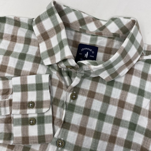 johnnie-O Other - Johnnie-O Wada Top Shelf Mens L White Brown Green Plaid Long Sleeve Button Shirt